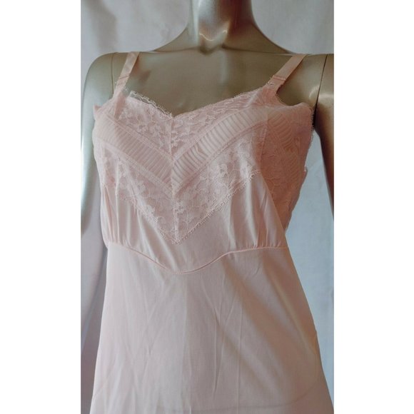 Vintage 50s Semi Sheer Part Lace Slip Pink Sz 32 - Picture 4 of 5